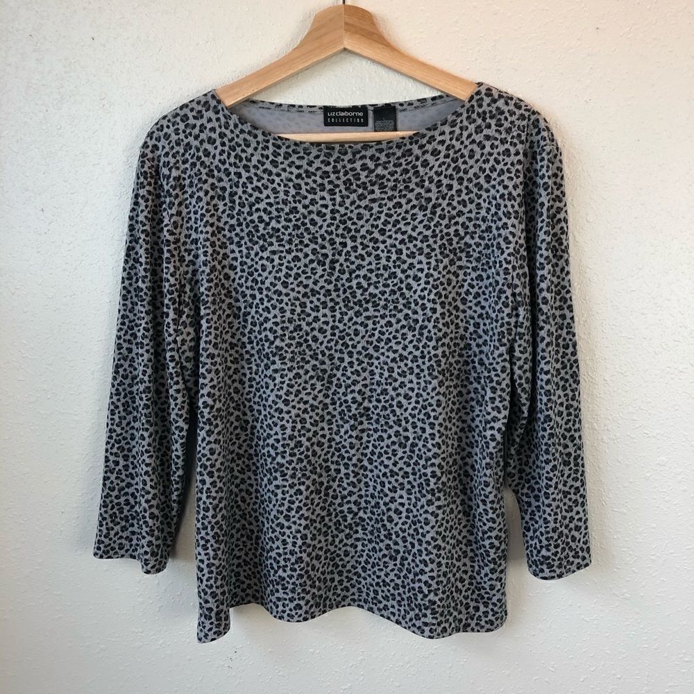 Liz Claiborne Black and Gray Animal Print Top